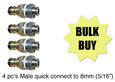 4 pc's male quick connect to 8mm (5/16") push fit