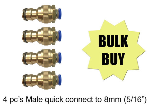 4 pc's male quick connect to 8mm (5/16") push fit