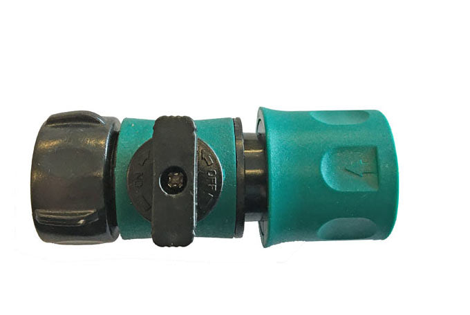female quick connect garden fitting with on of valve