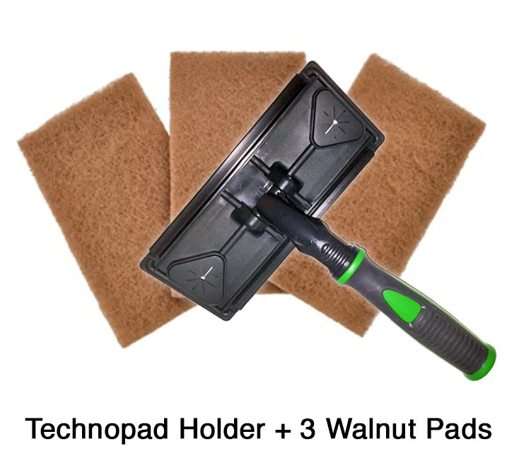 Technopad holder plus walnut scrub pads